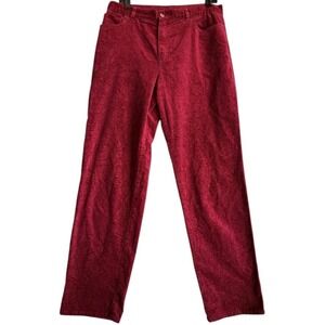 Lauren Ralph Lauren Pants Women 14 Red Paisley Corduroy Straight Leg